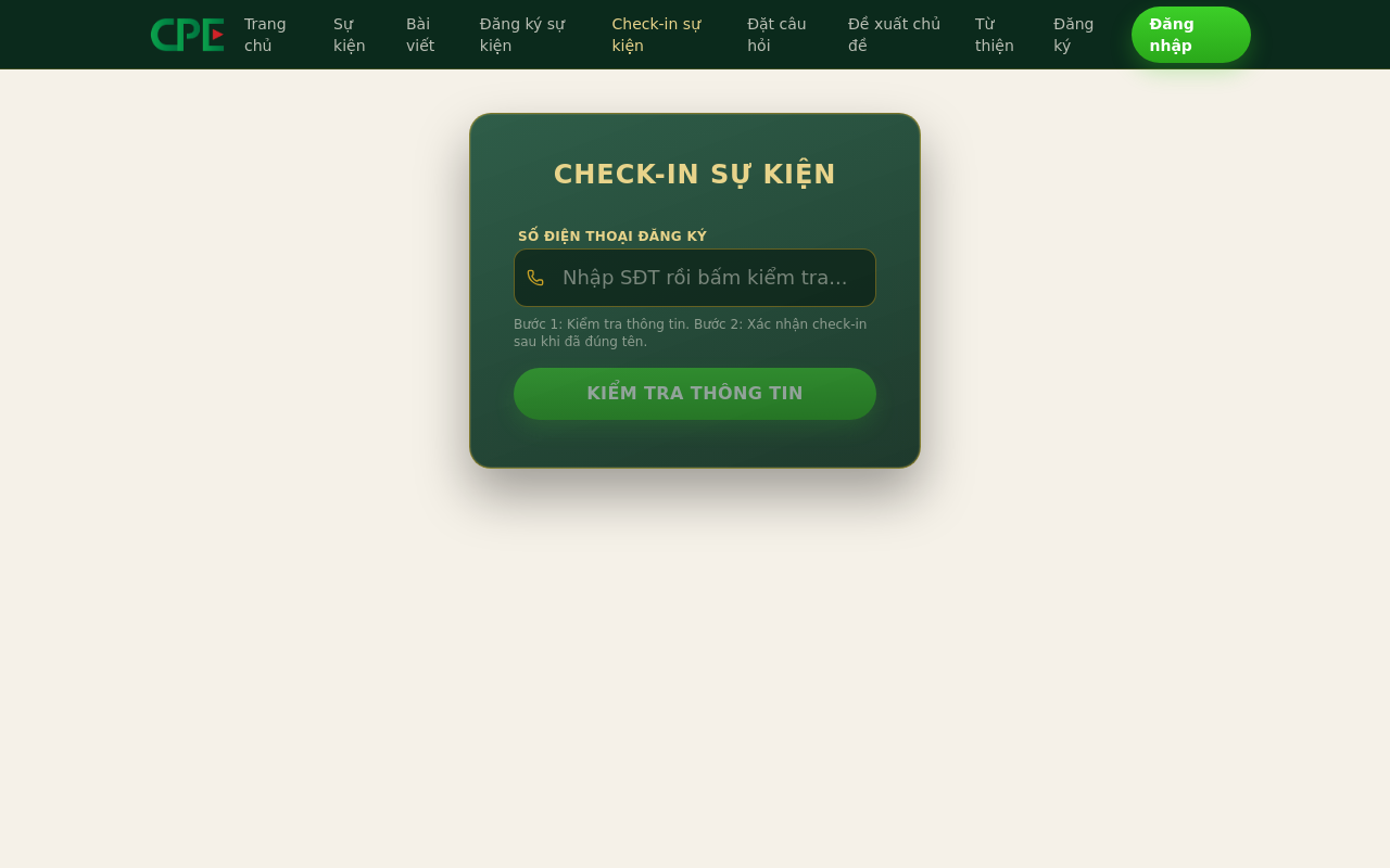Màn hình check-in sự kiện bằng số điện thoại