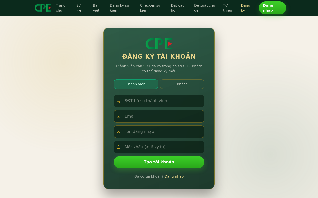 Form đăng ký tài khoản CPE Club